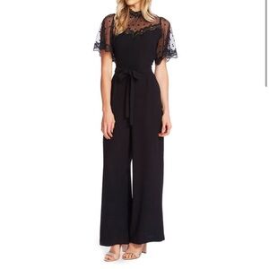 CeCe Women's Flocked Dot Yoke Jumpsuit & Rompers One Piece Black